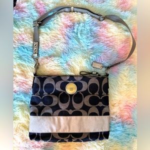Coach Navy and Silver Vintage Signature Large Crossbody Bag